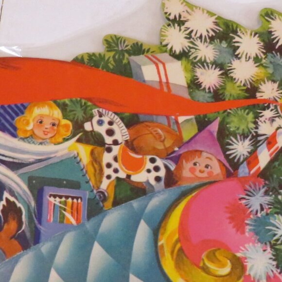 Santa & (8) Reindeer LAMINATED printed on cardboard. 1980s or older display - Picture 4 of 7